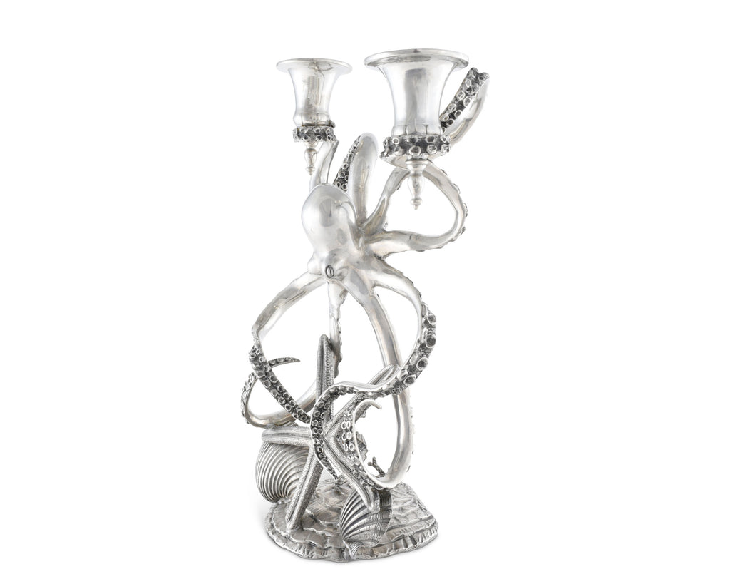 Vagabond House Sea and Shore Two Taper Pewter Octopus Candelabrum O101M