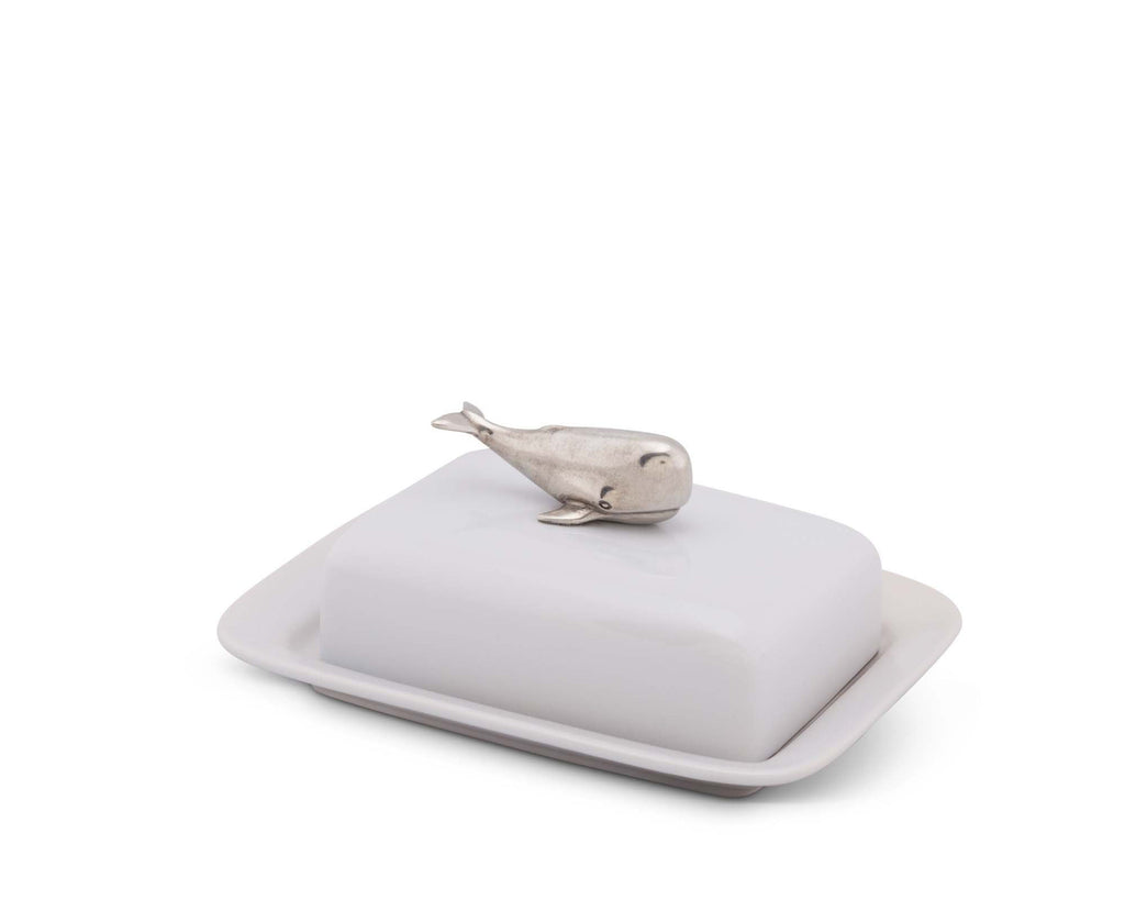 Vagabond House Sea and Shore Whale Stoneware Butter dish O340WH