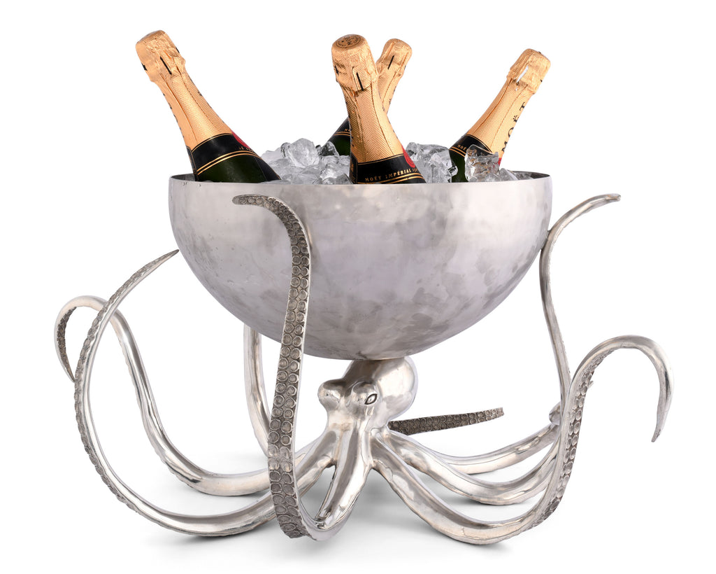 Vagabond House Sea and Shore Octopus Pewter Steel Ice Tub Punchbowl O819O