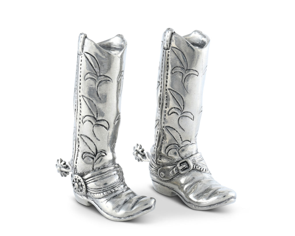 Vagabond House Western Frontier Pewter Cowboy Boot Salt & Pepper Set W116B