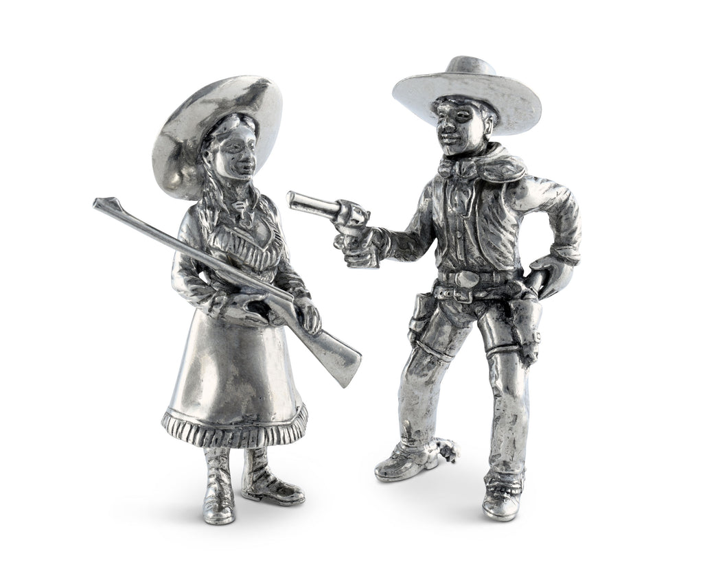 Vagabond House Western Frontier Pewter Cowpoke Couple Salt & Pepper Set W116C