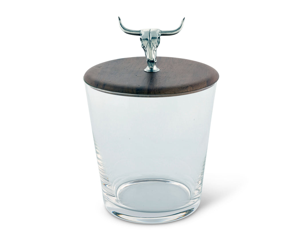 Vagabond House Western Frontier Hand Blown Glass Ice Bucket with Cow Skull Knob W413CS
