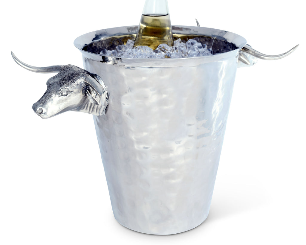 Vagabond House Western Frontier Steel Ice Bucket with Long Horn Steer Handles W803S