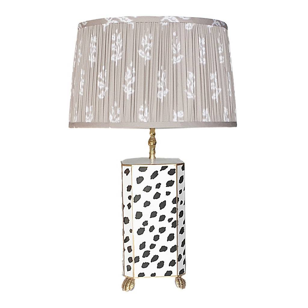 Dana Gibson Black Fleck Lamp with Pleated Taup Sprig Shade