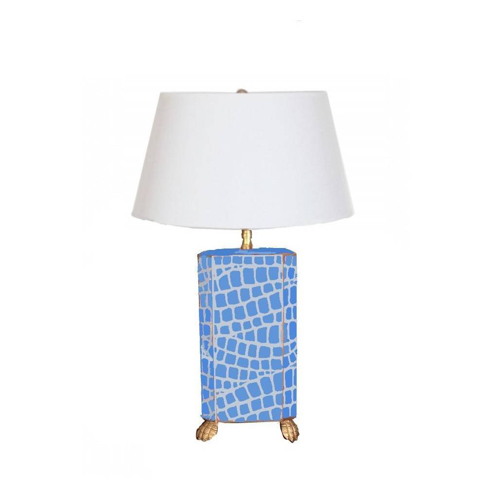 Dana Gibson Blue Croc Lamp with White or Black Shade