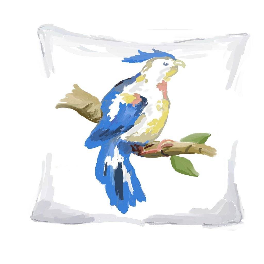 Dana Gibson Blue Parrot Pillow
