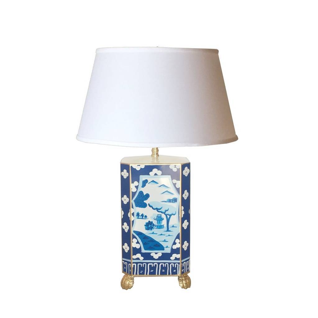 Dana Gibson Canton in Blue Lamp with White Shade Small