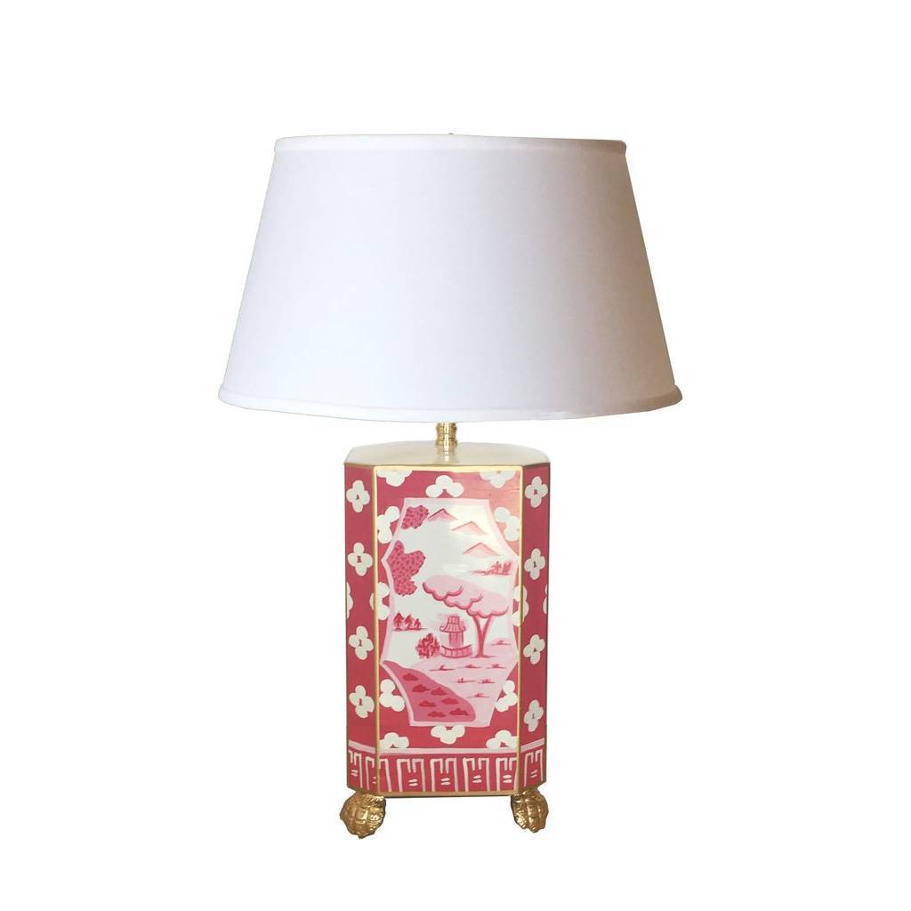 Dana Gibson Canton in Pink Lamp with White Shade Small