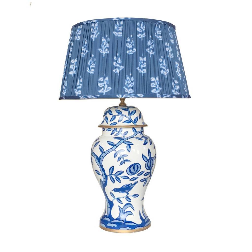 Dana Gibson Cliveden in Blue Lamp with Custom Pleated Sprig Shade