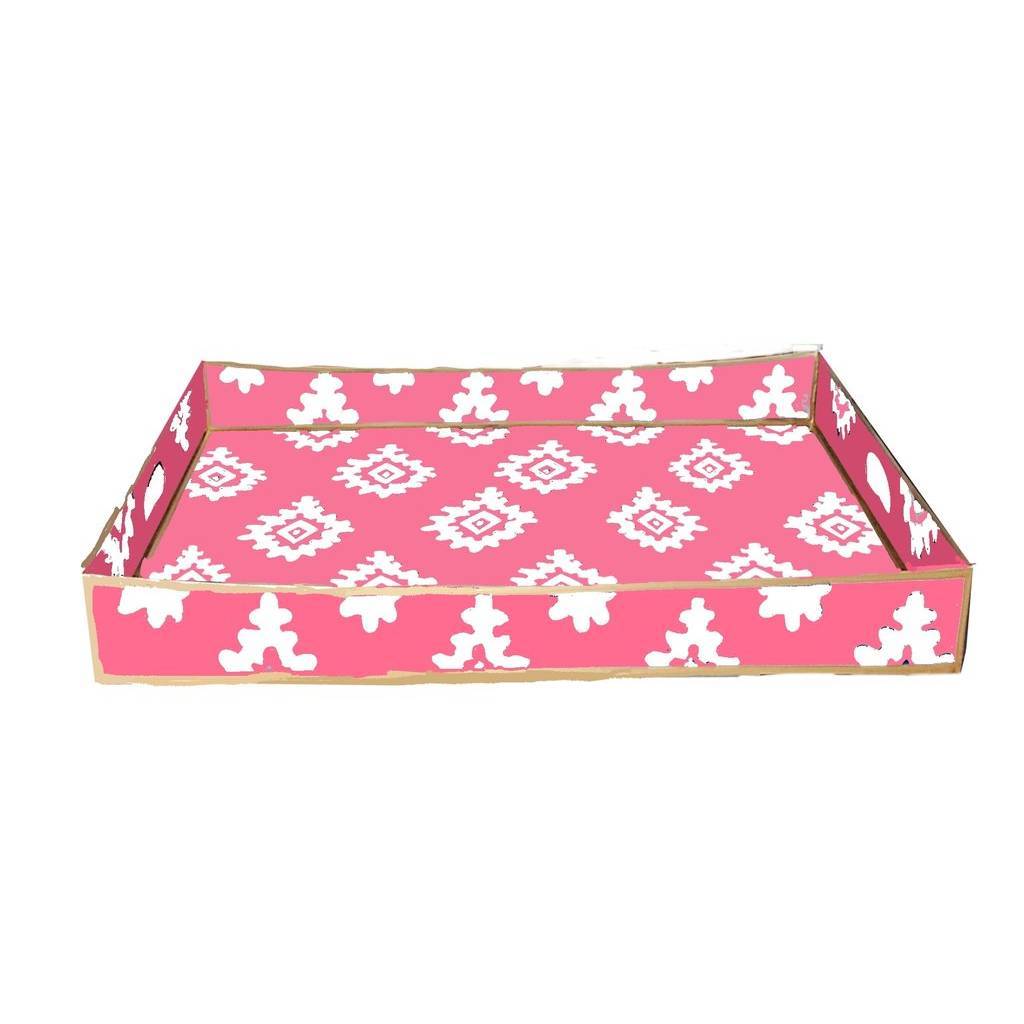 Dana Gibson Rectangle Serving Tray in Pink Block Print