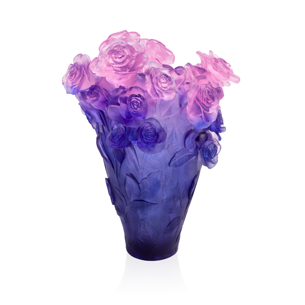 Daum Crystal Rose Passion Blue And Pink Magnum Vase 05106-10