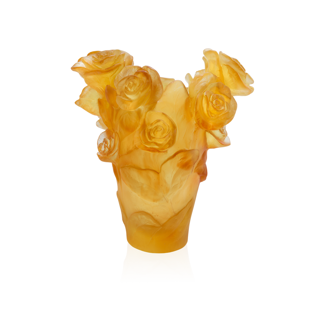 Daum Crystal Rose Passion Small Yellow Vase 05287-8