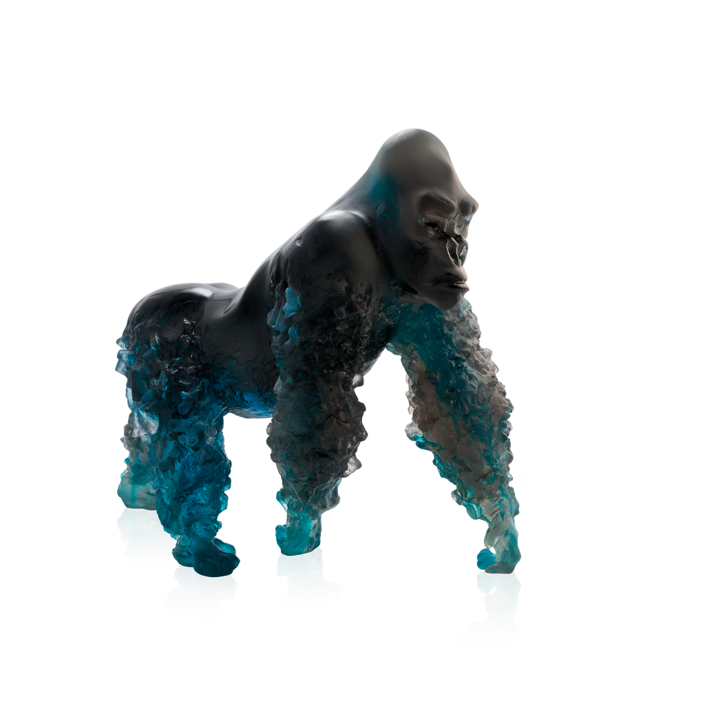 Daum Crystal Gorille Dos Argente Blue Grey Figurine 05703-1