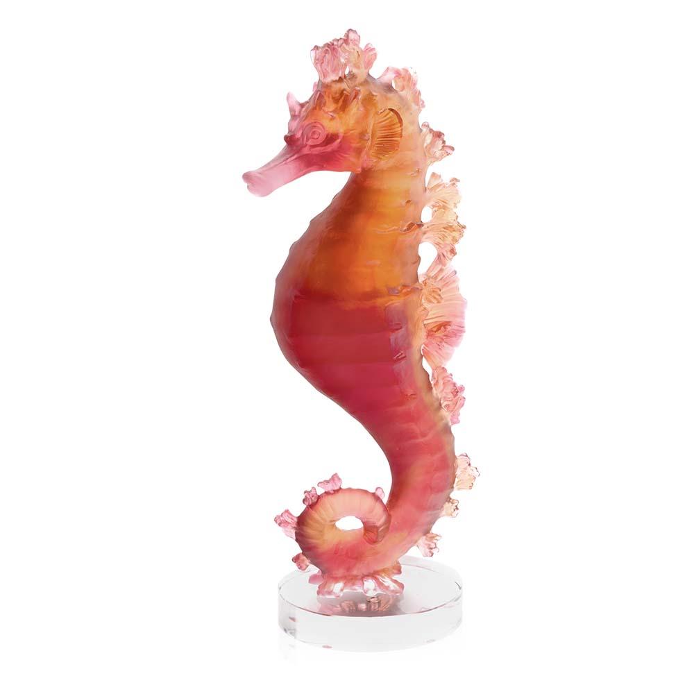 Daum Crystal Amber Red Mer De Corail Seahorse 05714-1
