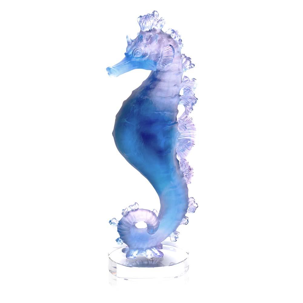 Daum Crystal Blue Pink Seahorse 05714