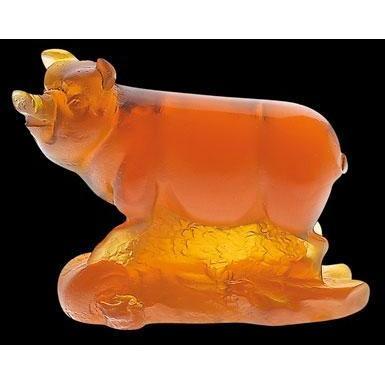 Daum Crystal Amber Pig 03392