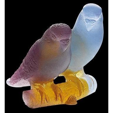 Daum Crystal Budgerigars Couple Amber 02681-1