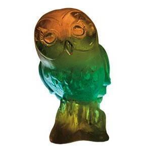 Daum Crystal Edwige Owl Amber Green 05306