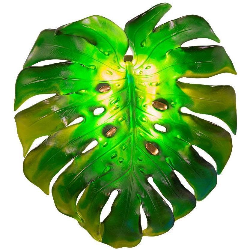 Daum Crystal Emilio Robba Large Green Monstera Wall Lamp 05319