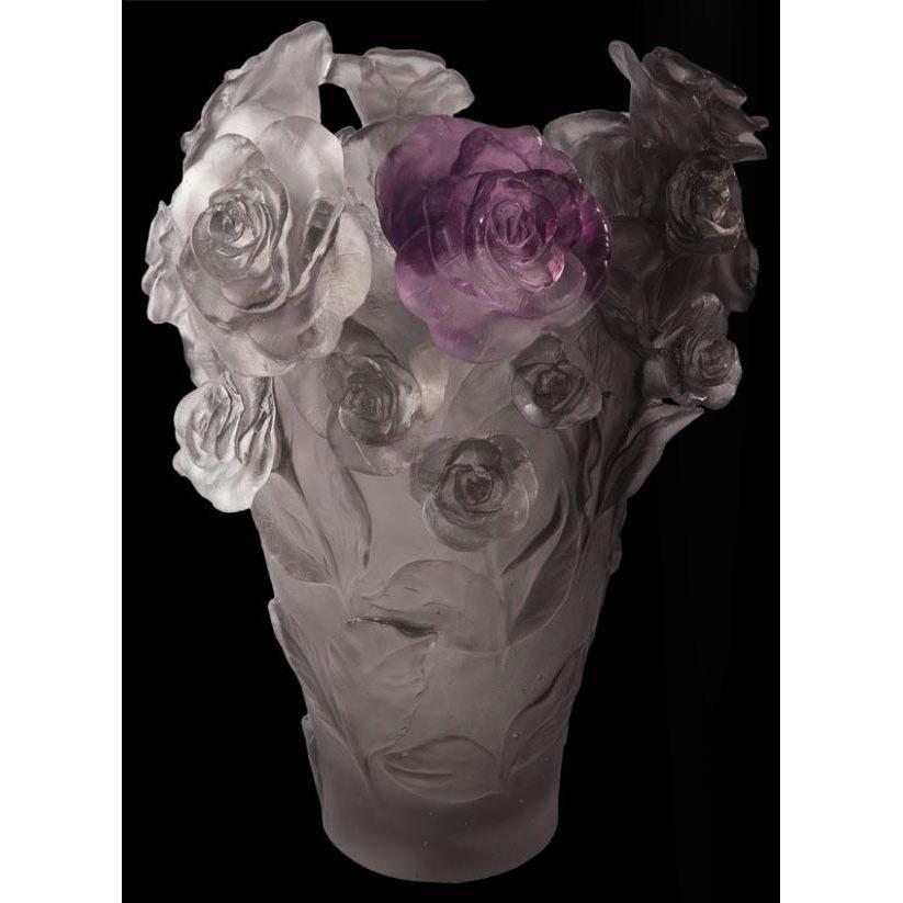 Daum Crystal Flower Vase Grey Purple 05308-3
