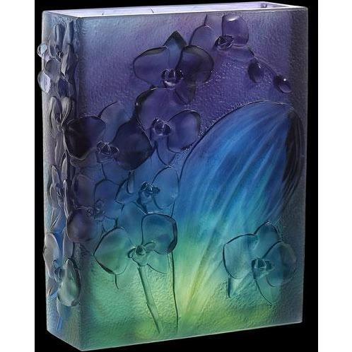 Daum Crystal Orchid Dark Blue Vase 05103