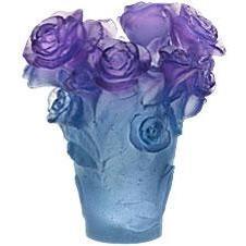 Daum Crystal Rose Passion Blue Purple Vase 05287-3
