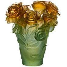 Daum Crystal Rose Passion Green & Orange Vase 05287-2