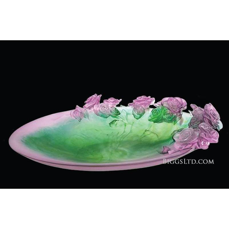 Daum Crystal Rose Passion Magnum Bowl Pink & Green 05442
