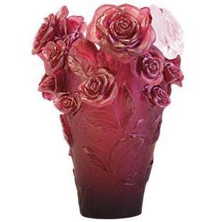 Daum Crystal Rose Passion Red Vase & White Flower 05308-1
