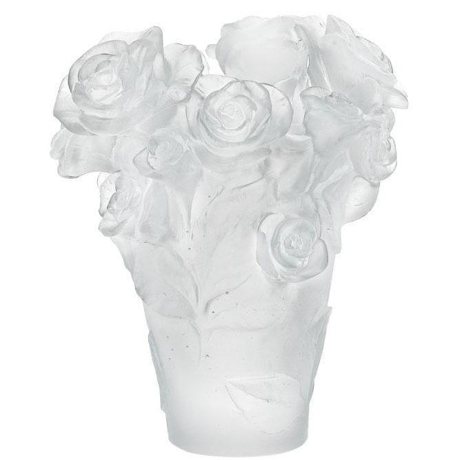 Daum Crystal Rose Passion White Vase 05287-1