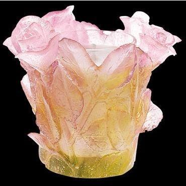 Daum Crystal Roses Pink Candle Holder 02666-1
