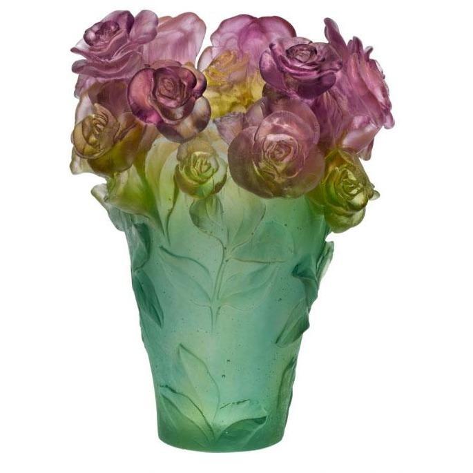 Daum Crystal Ross Passion Green And Pink Vase 05282