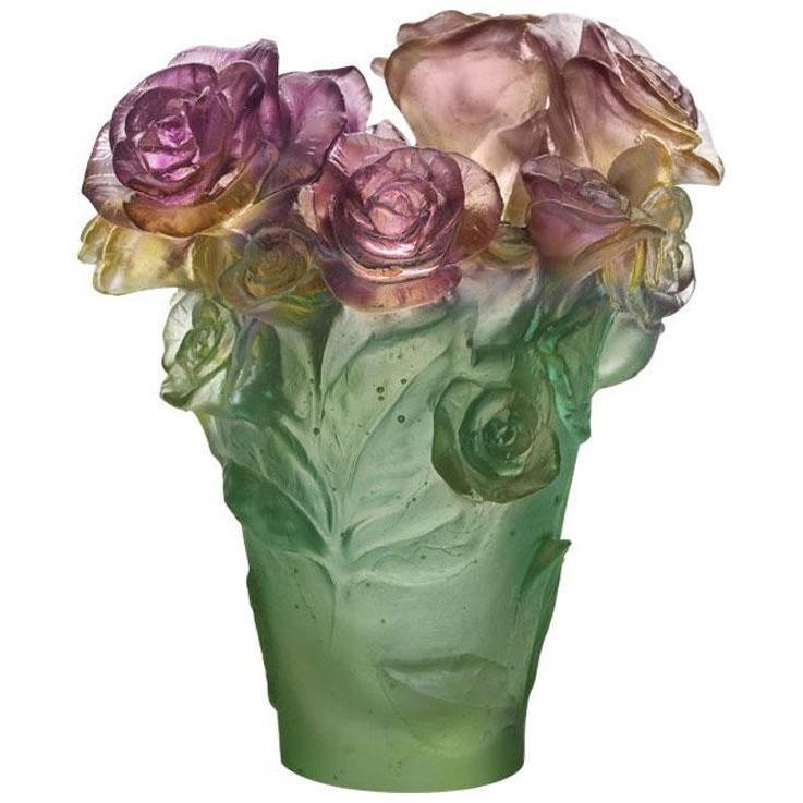 Daum Crystal Ross Passion Green & Pink Vase 05287