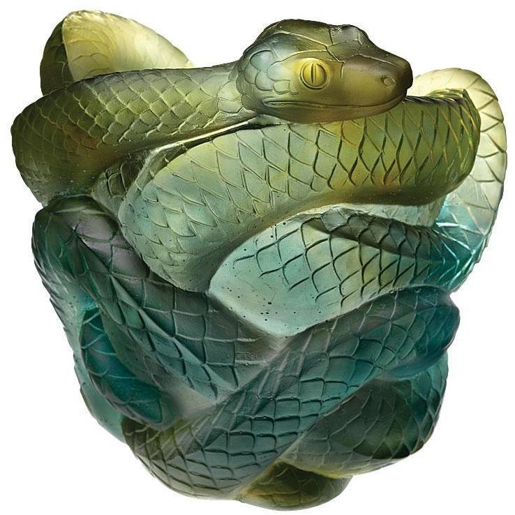 Daum Crystal Snake Green & Grey 05249-2