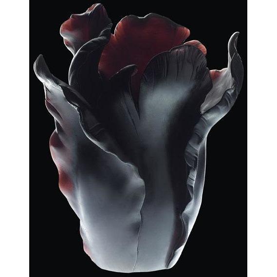 Daum Crystal Tulipe Black Appaloosa Vase 03574-5