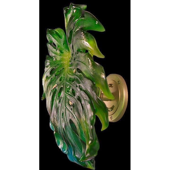 Daum Crystal Wall Leaf Short Fixation Small Green Amber 05276-140