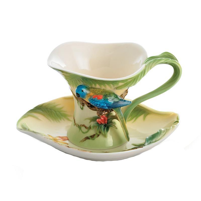 Franz Collection Amazon Rainforest Parrot Cup & Saucer FZ00832