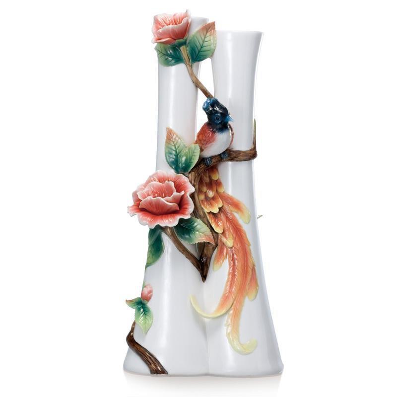 Franz Collection Black Paradise Flycatcher Camellia Vase FZ02026