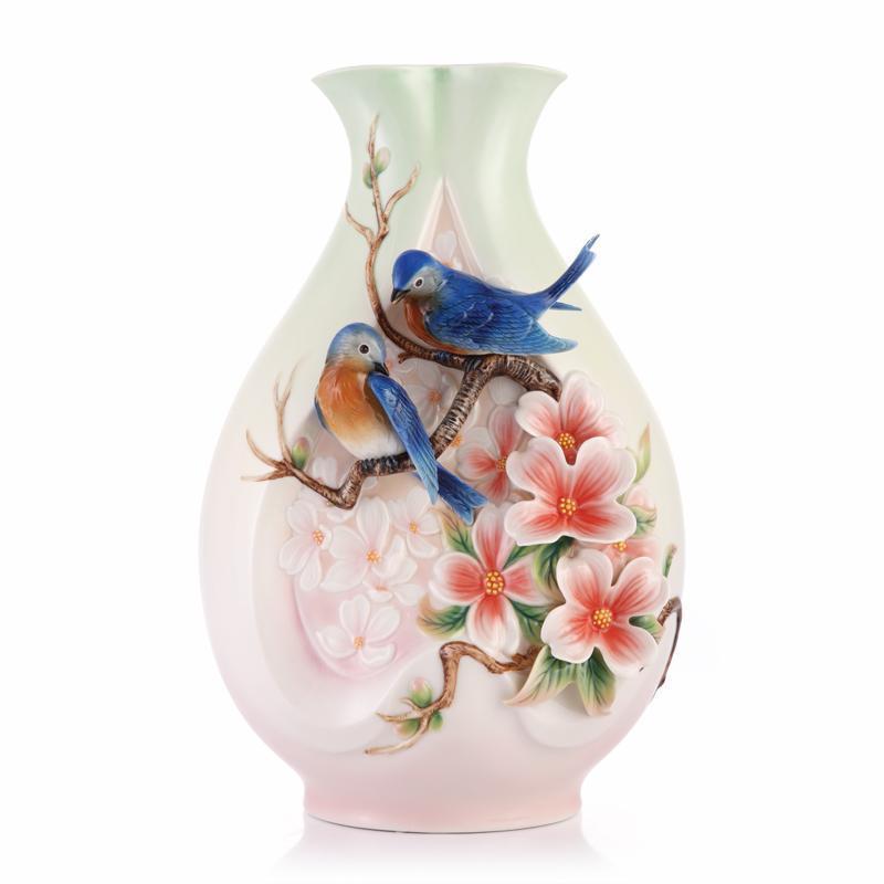 Franz Collection Blue Bird Dogwood Vase FZ03348