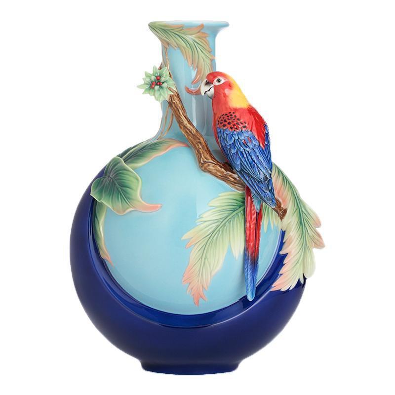 Franz Collection Blue Winged Parrot Medium Vase FZ02758