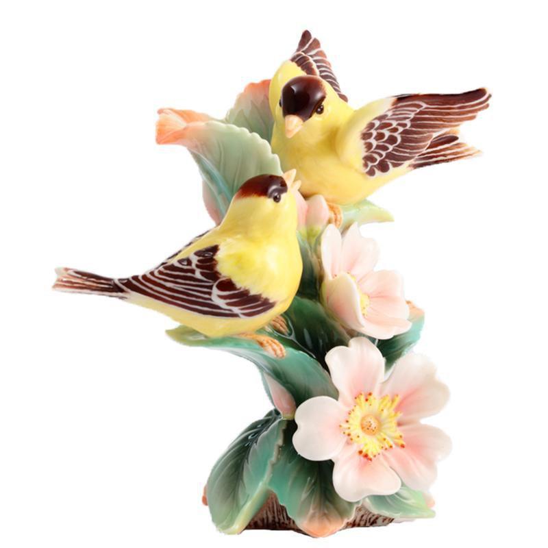 Franz Collection Bonded By Love Goldfinch Multiflora Rose Vase Small FZ02936