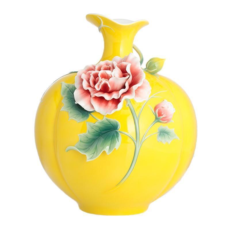 Franz Collection Cotton Rose Yellow Vase FZ02891