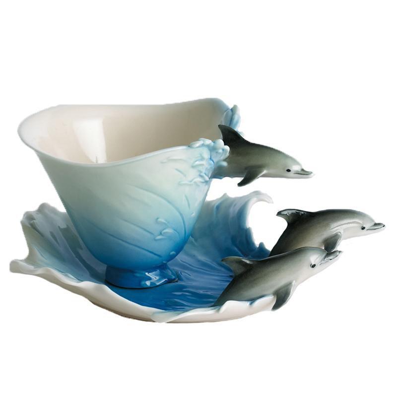 Franz Collection Dolphin Splash Cup & Saucer FZ00013