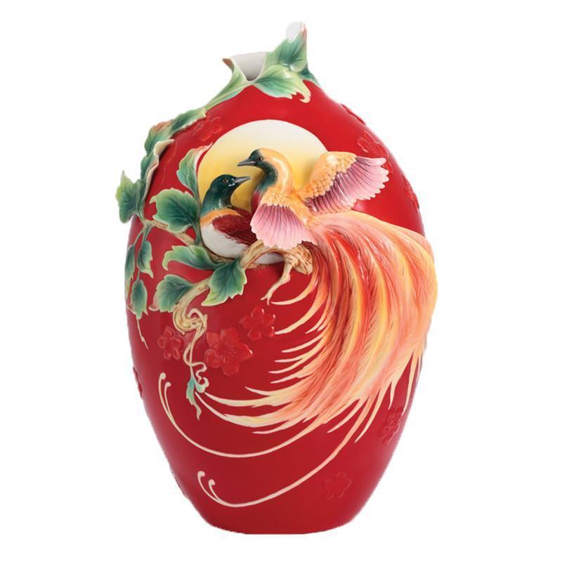 Franz Collection Double Birds Of Paradise & Peach Blossom Large Vase FZ02992
