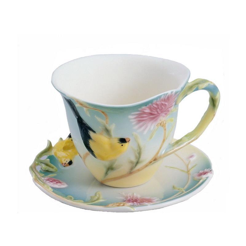 Franz Collection Goldfinch Thistle Cup Saucer FZ00039