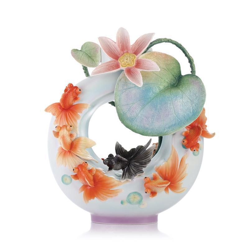 Franz Collection Goldfish & Lotus Vase FZ03494