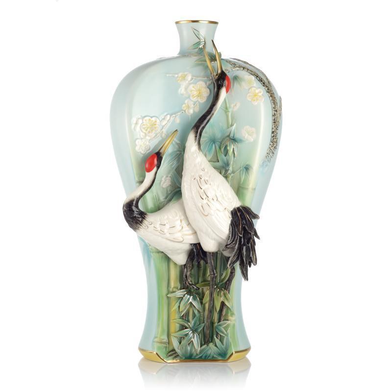 Franz Collection Good Tidings Crane Red Crowned Crane Vase FZ03163