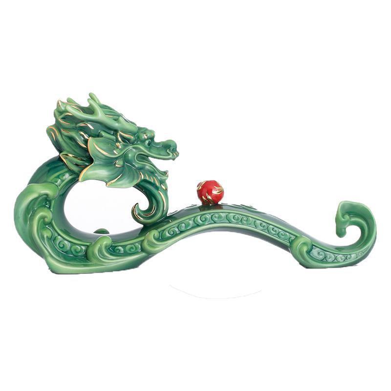 Franz Collection Green Dragon With Ball Figurine FZ02824