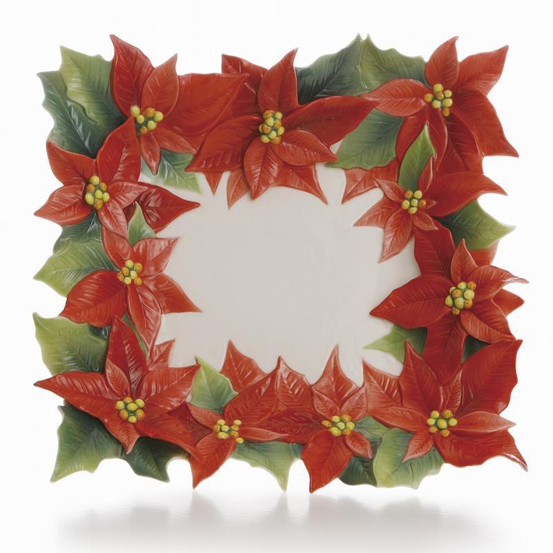 Franz Collection Holiday Classic Poinsettia Square Plate FZ01988