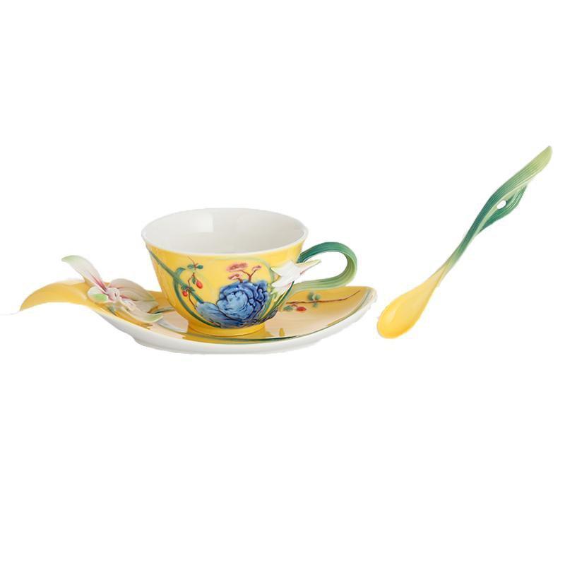 Franz Collection Irises Orchids Grotesquestone Cup Saucer & Spoon FZ02794